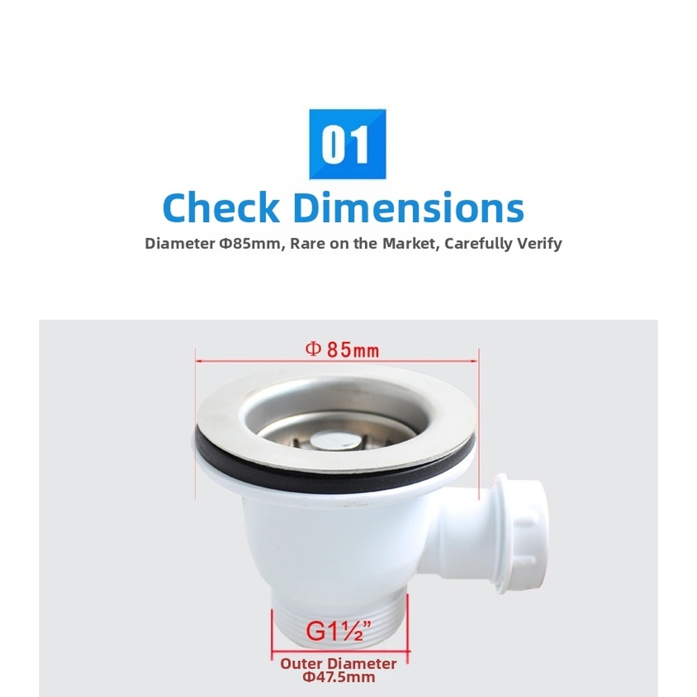 Stainless Steel Strainer - 85mm roestvrijstalen gootsteenafvoerzeef met overloopbak afvoerpijpset