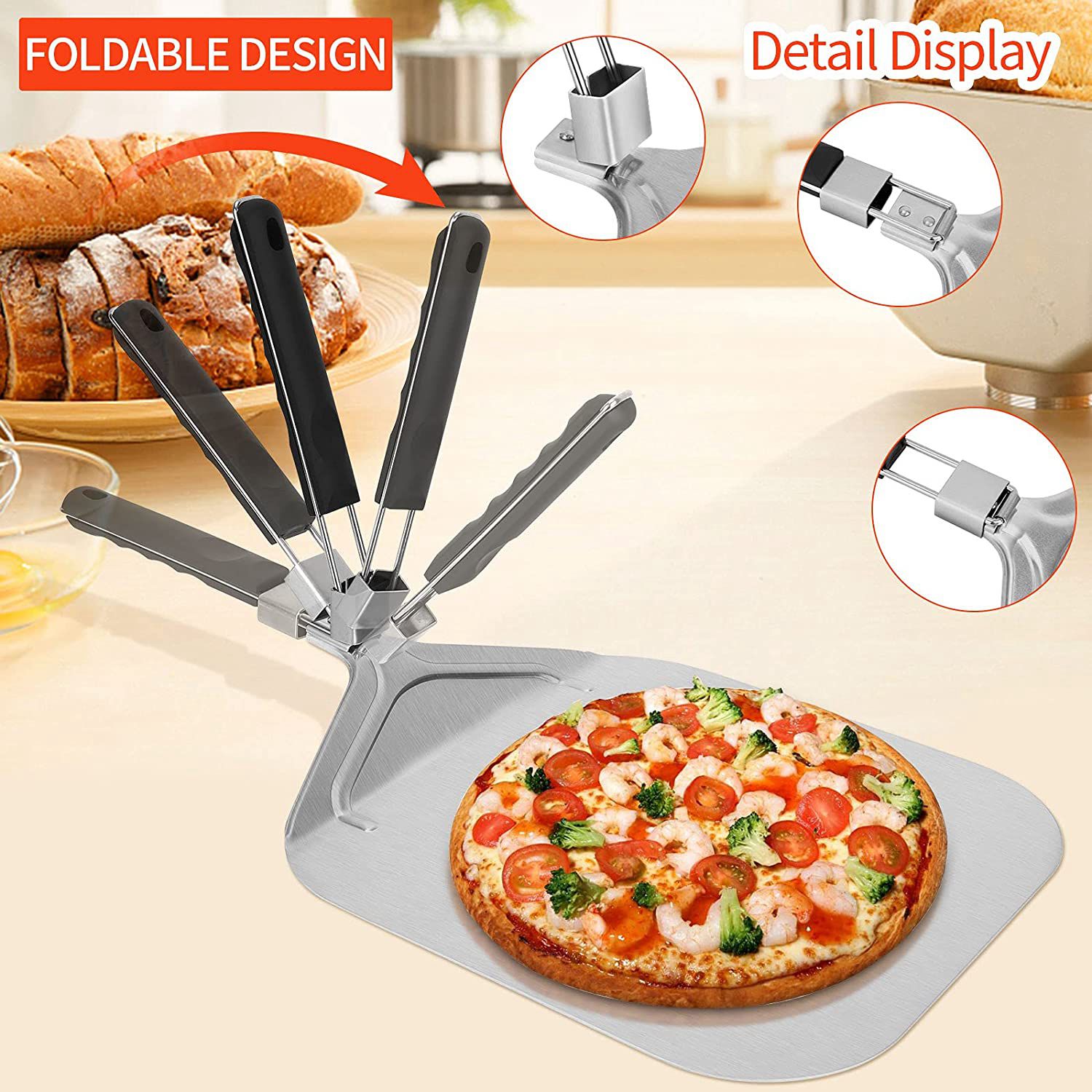 Pizza Stone Baking - WSFS! Opvouwbare aluminium pizzaschil voor pizzasteen,